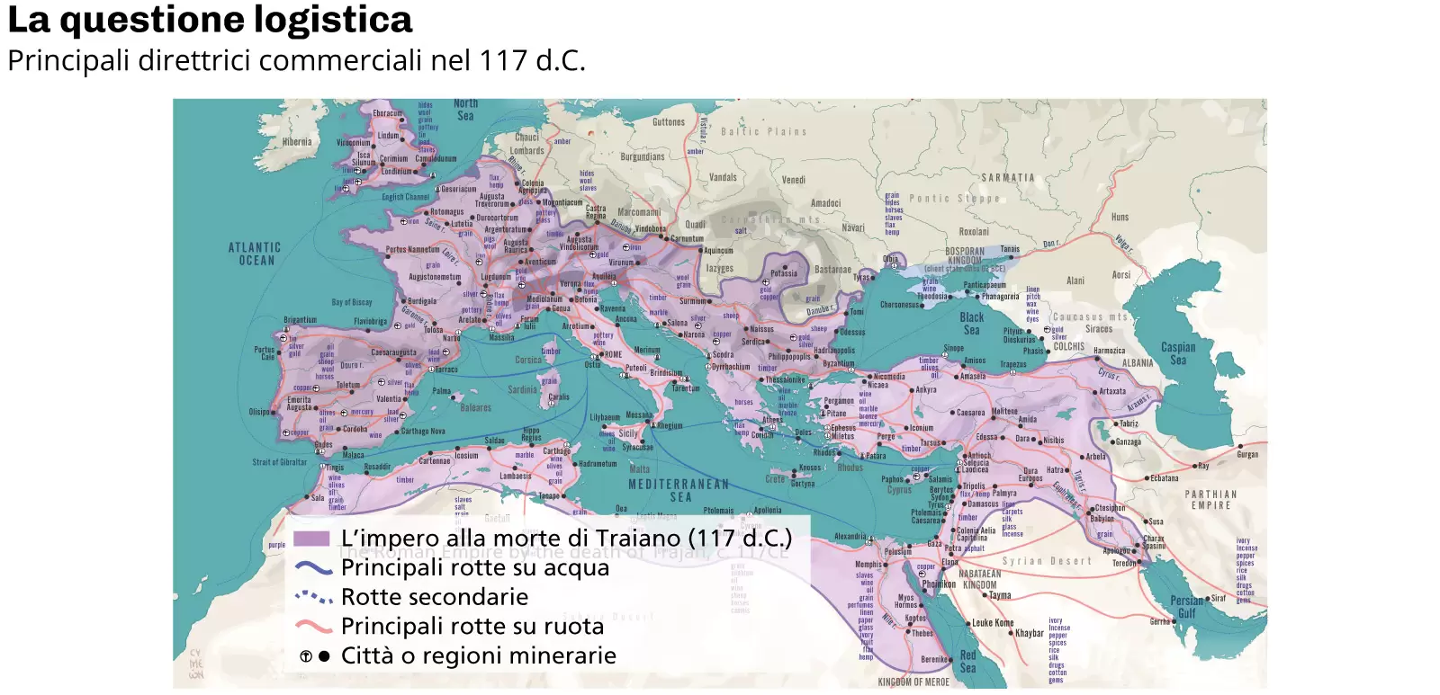 Principali direttrici commerciali nel 117 d.C.