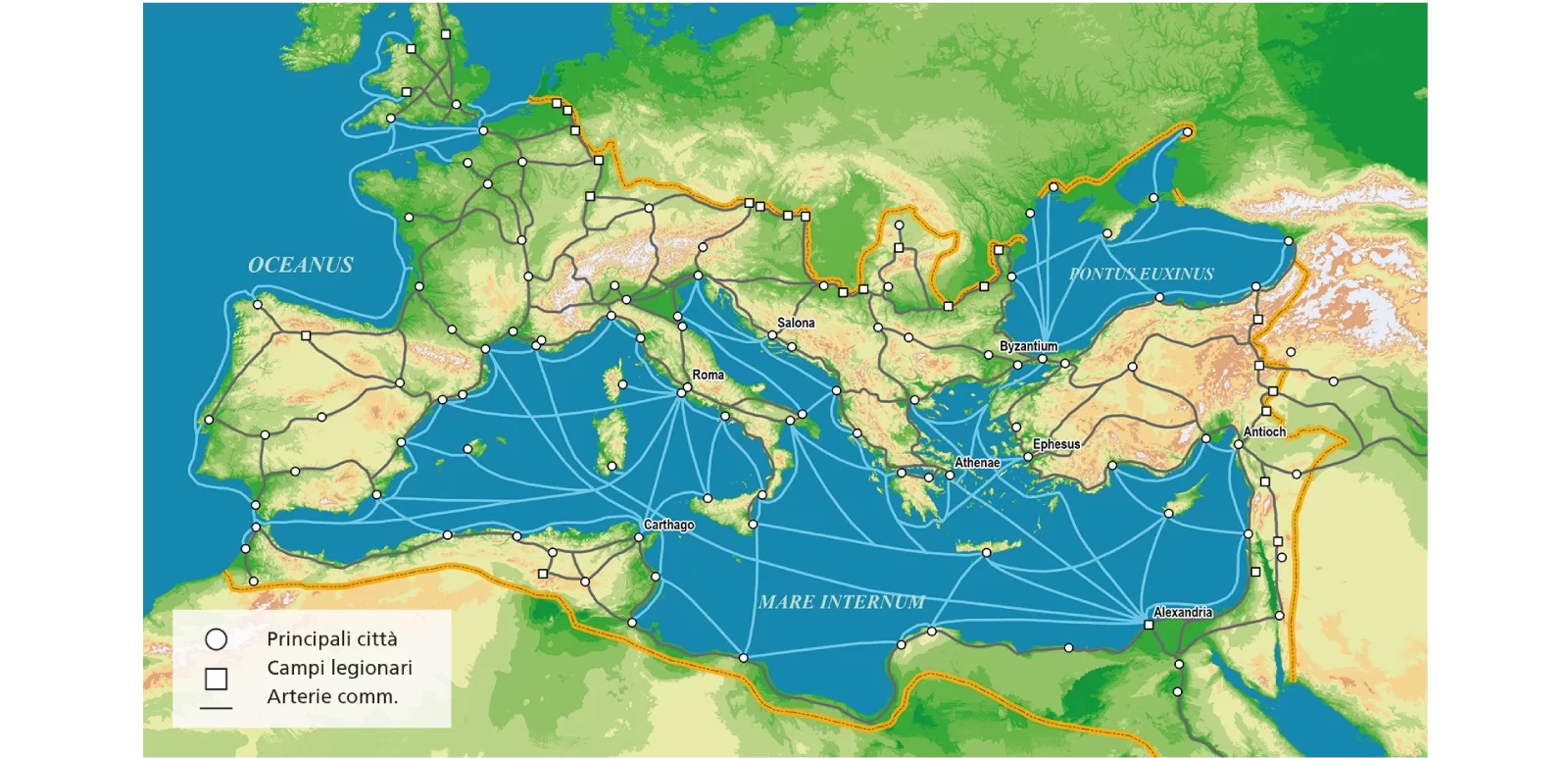 Mappa principali rotte commericiali impero romano
