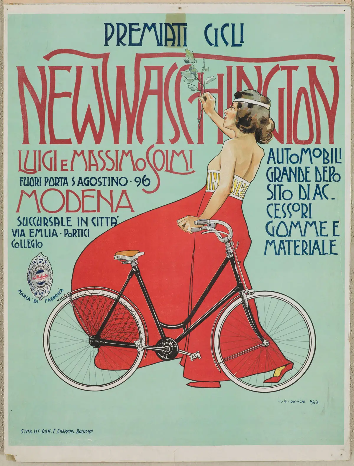 Marcello Dudovich, "Premiati cicli New Washington Luigi e Massimo Solmi Modena"