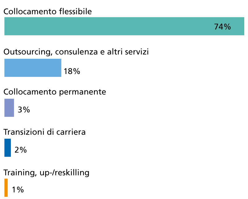 Ricavi suddivisi per servizio in % del fatturato, 2024