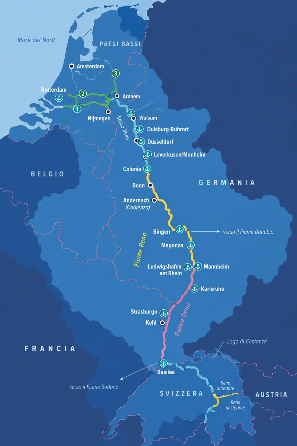 Mappa parziale Europa, il Reno